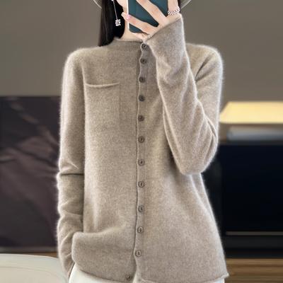 Women's Round Neck Cashmere Cardigan, 95%Wool, Winter Knitted Pullover Autumn Sweater Cashmere Sweater