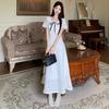 2026 Summer White Princess Dress: Doll Collar Bow Waist Slimming Long Skirt