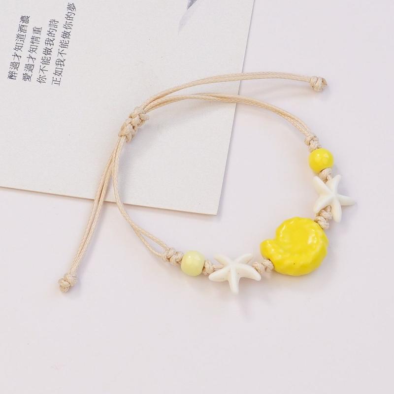 1 Piece Adjustable Boho Jewelry Starfish Hand Rope Handmade Snail Shell Ceramic Bracelet For Women And Men Diy Decoration