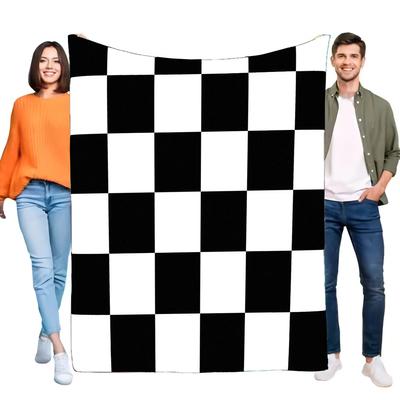 Schwarz Weiß Schachbrett Decke Weicher Fleece Überwurf für Sofa Bett Wohnzimmer Studentenwohnheim Dekor Leicht Gemütlich Rennflaggen Design Geschenk