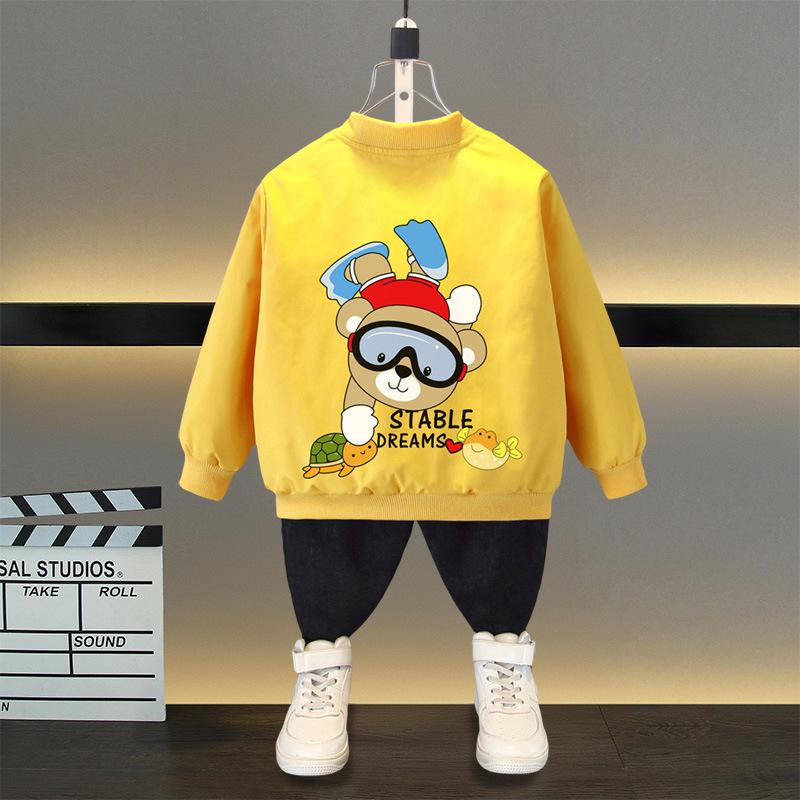 Spring Autumn Baby Boys and Girls Jacket Fashion Cartoon Bear Pattern Kids Windbreaker Coats For Children Outerwear Clothing 2-12Year
