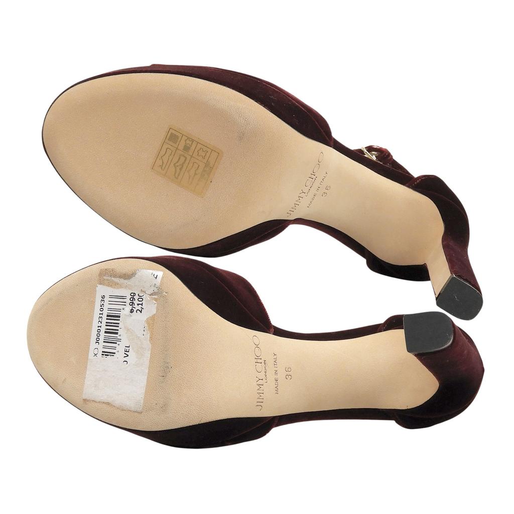 Pristine JIMMY CHOO Sandals PATTIE130 Bordeaux Velvet Women 36 Used