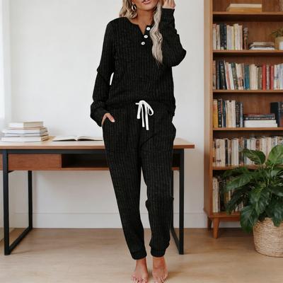 Women's Ribbed Knit Outfits 2 Piece Long Sleeve Pajama Set Fall Casual Sweatshirt And Joggers Lounge Set