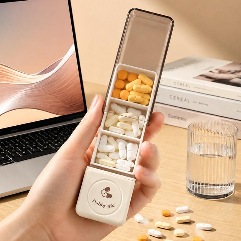 Portable Pill Organizer Integrated Pill Cutter Airtight Moisture-proof Small Pill Case for Students Dorm Daily Medication Storage