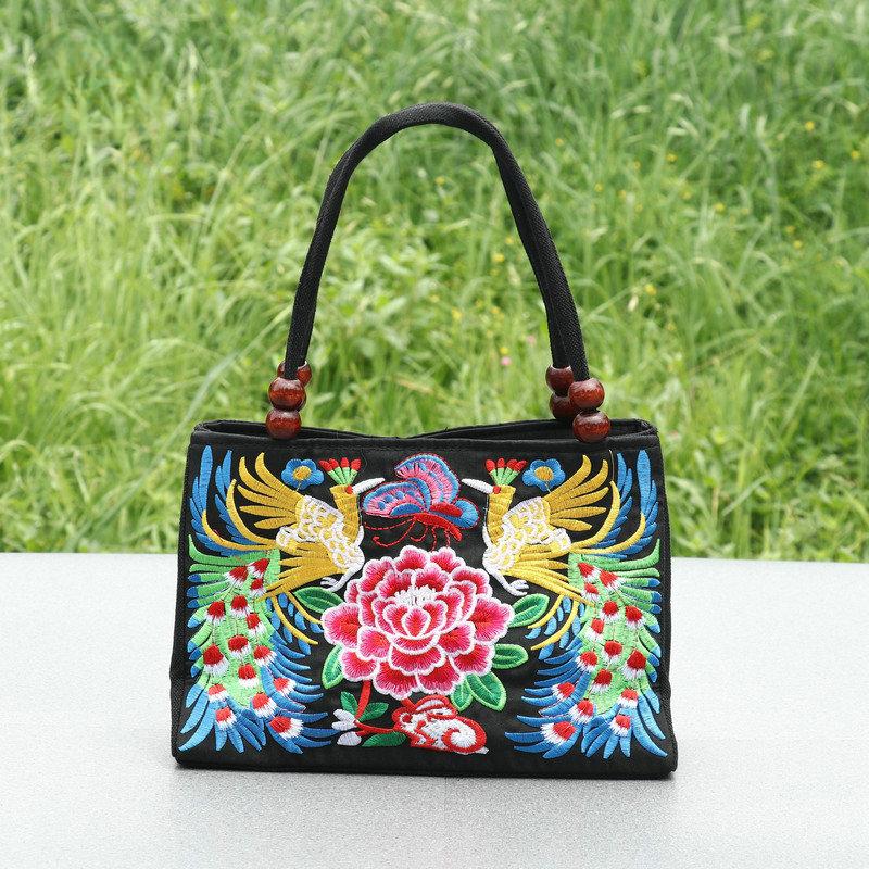 Modieuze Canvas Tote Bag met Grote Capaciteit Casual Dubbele Rits Geborduurde Tas voor Vrouwen black