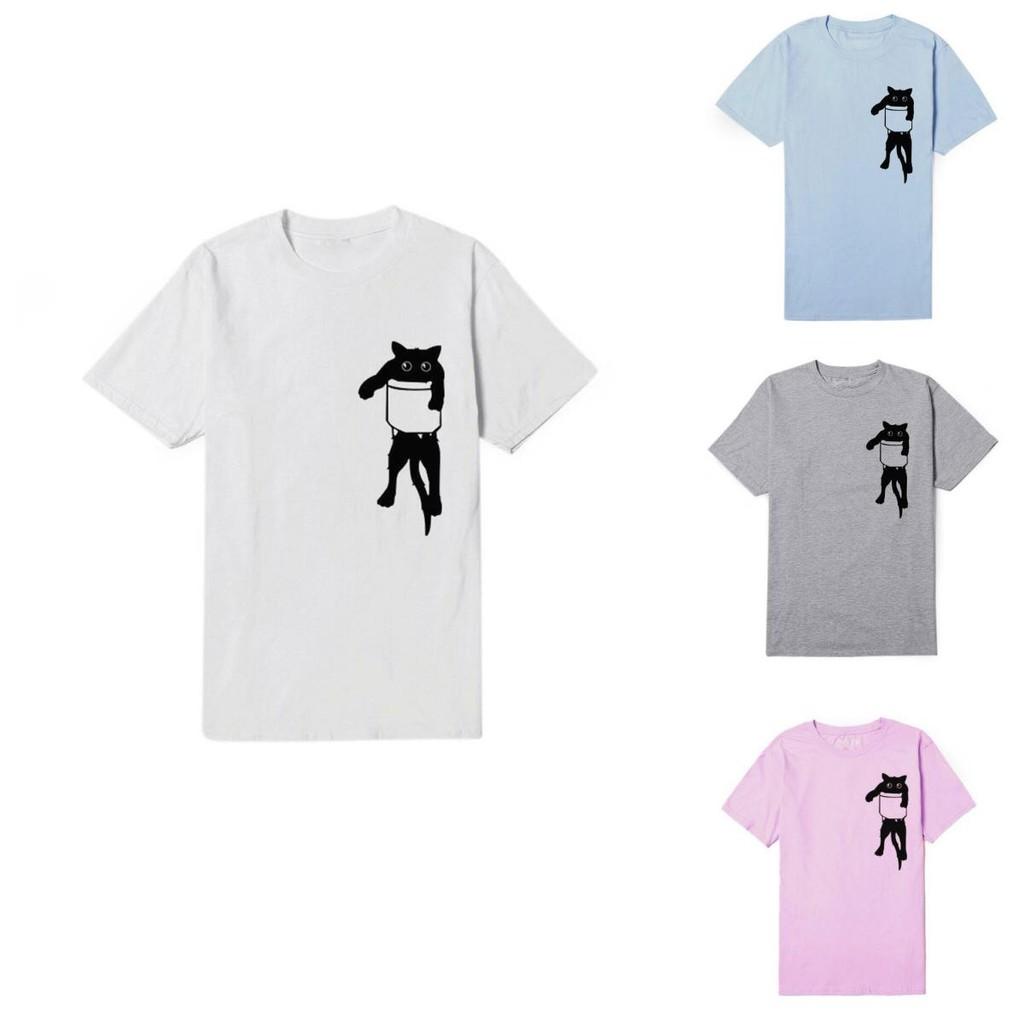 Comfortable Women Solid Simple Cat T-shirt With Relaxed Fit And Short Sleeves
