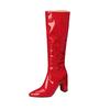  high boots pointed patent leather thick heel high heel side zipper  knee boots nightclub dance performance boots