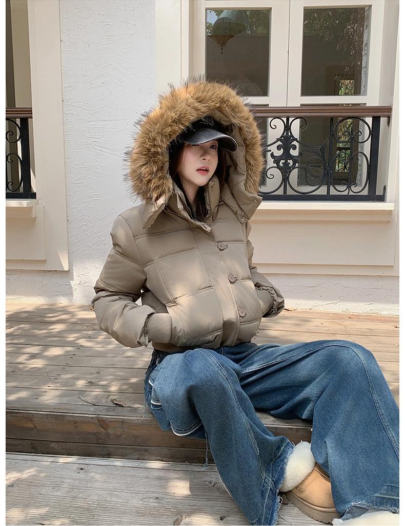 Women’s Short Hooded Windproof Thicken Warm Winter Jacket With Fur Collar