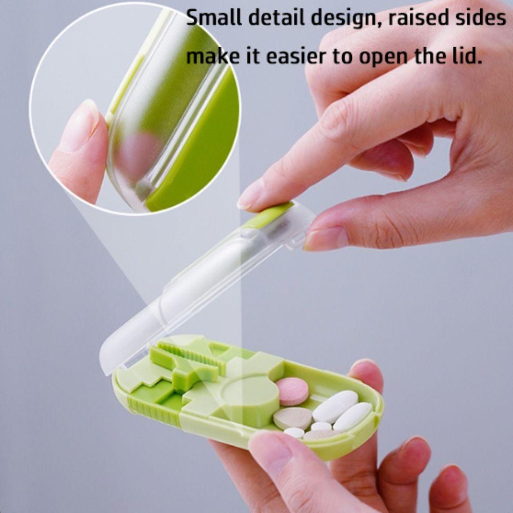 Mit Bürste Tablettenschneider Aufbewahrungsbox Staubdichte Pillendose Tragbarer Medikamententeiler für alle Tabletten