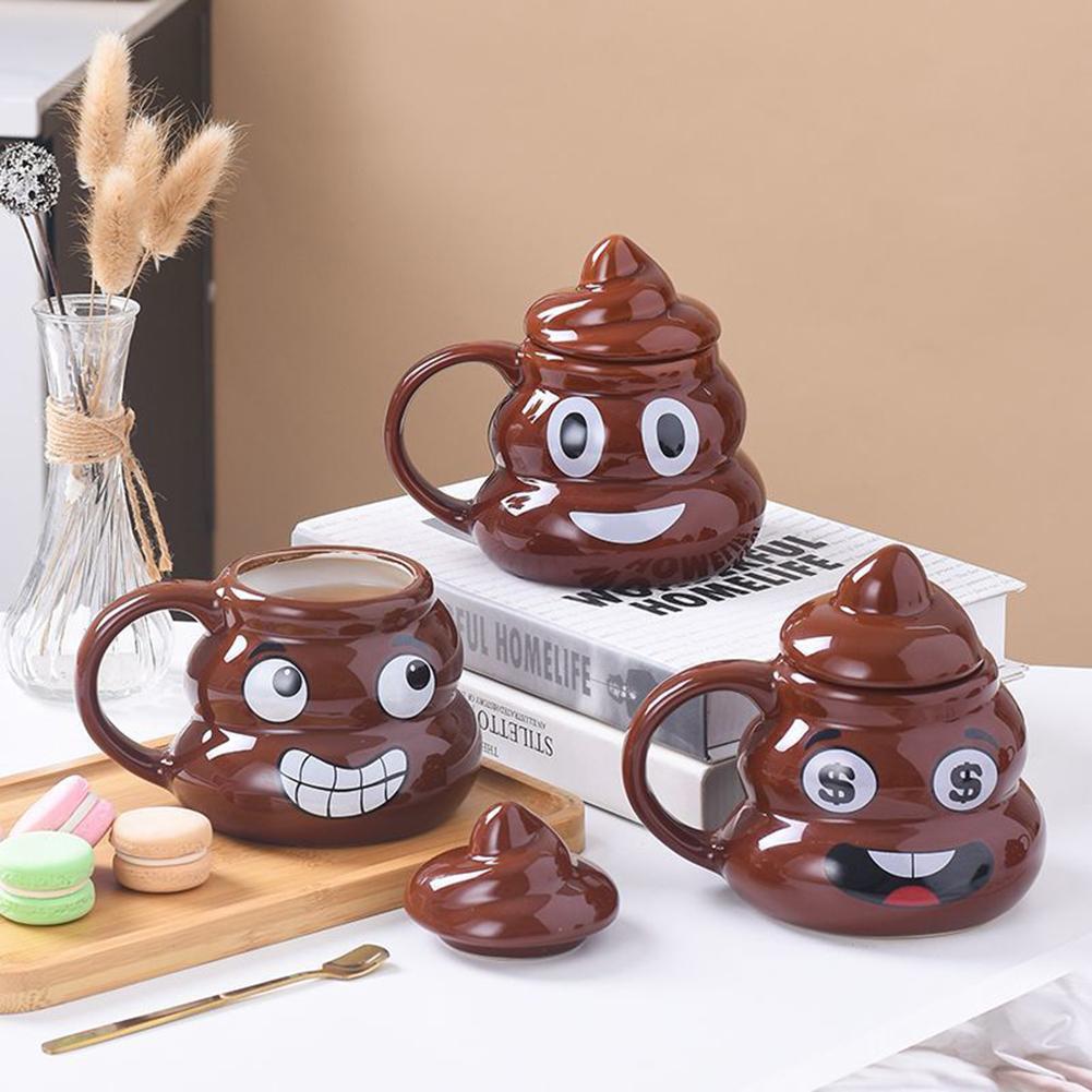 Creative Prank Ceramic Mugs,Personalized Coffee Cup with Spoon for Birthday Gifts,480ml Funny Poop Water Cup for Christmas Gift