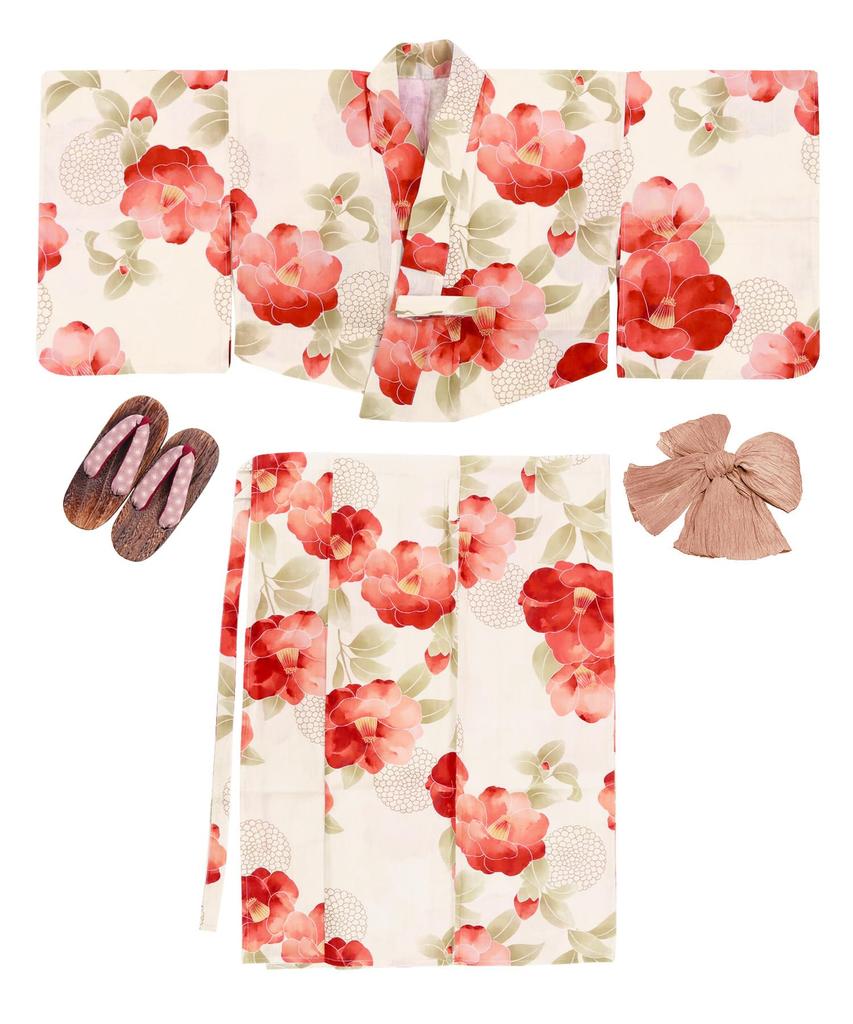 Yukata Two Change 3 Piece Set Heiko Junior Girls First Love [KYOETSU] Set, Yukata, Parts, Girls, Unbleached, Weave, (Yukata, Obi, Geta), (10.