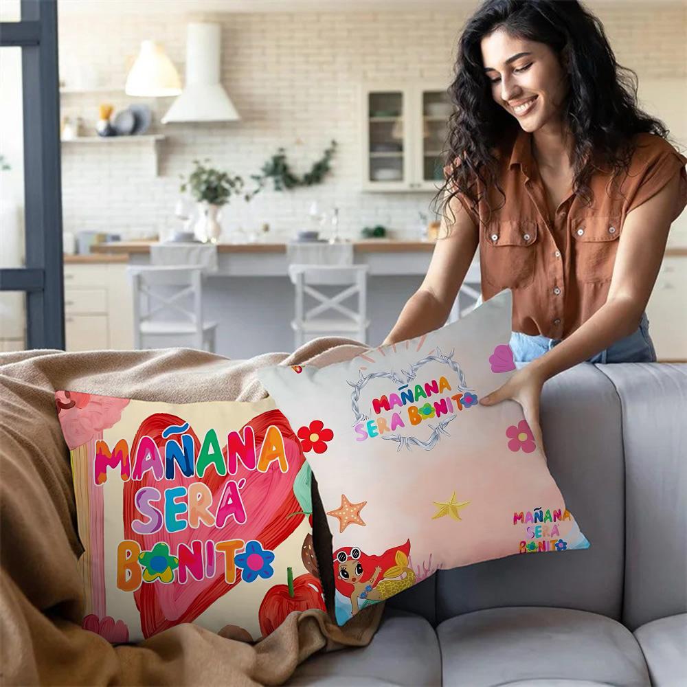Manana Sera Bonito Karol G Pillow Covers Cartoon Sofa Decorative Home Double-Sided Printing Short Plush Cute Cushion Cover