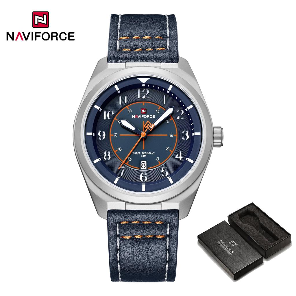 NAVIFORCE Original Men Fashion Quartz Watch Leather Strap 30m Waterproof Calendar Compass Design Men Leisure Business Watch NF9281L