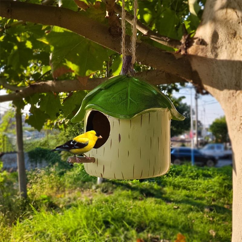 Resins Leaf Bird Nest Box for Garden Balconies Small Bird House Outdoor Hanging Ornament for Wrens Finches Hummingbirds