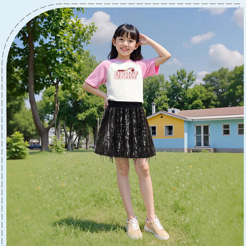 Prinzessinnenrock für Mädchen 2025 Sommer Kinder Paillettenbesetzter Auftrittsrock