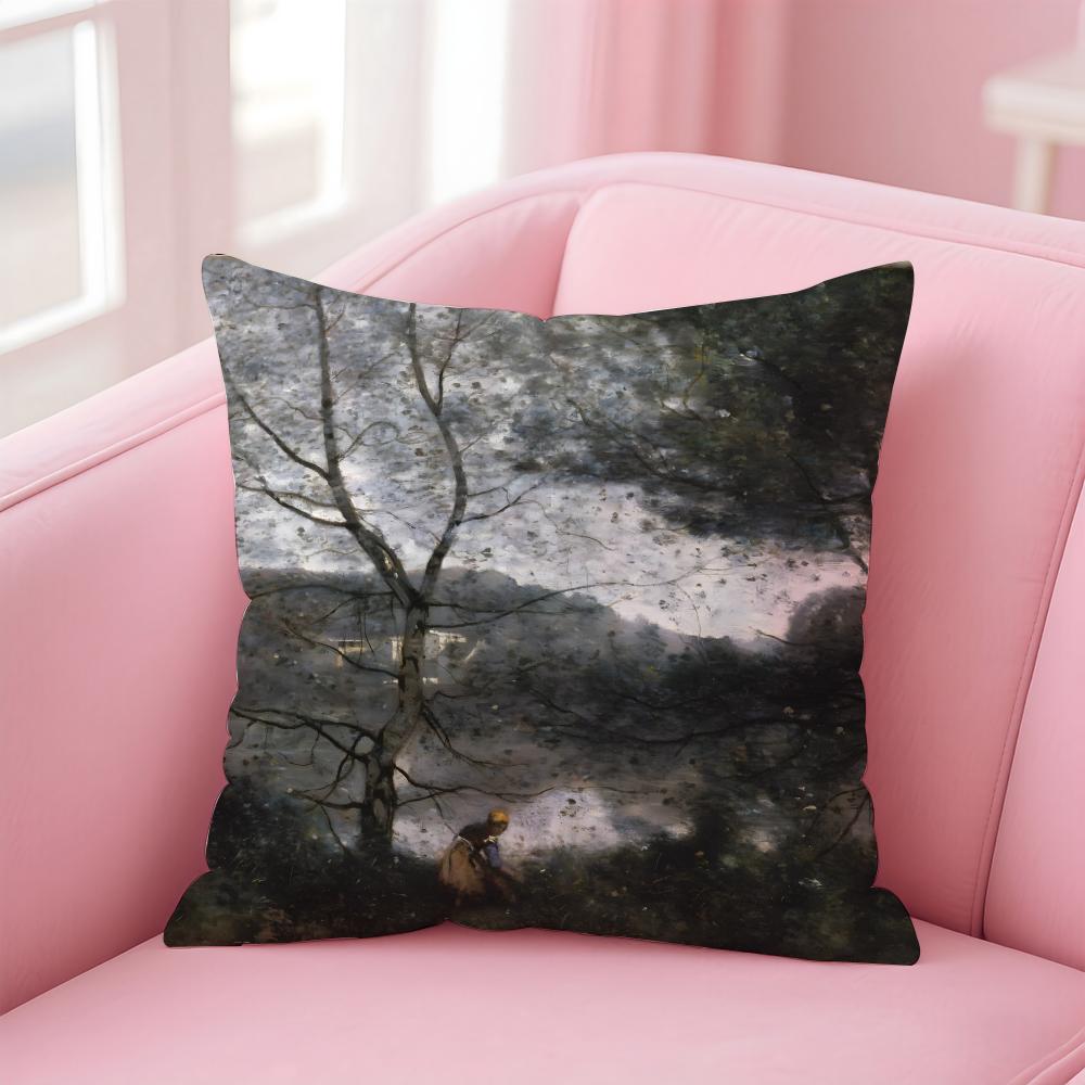 JJeanBaptisteCamille Corot Cushion Cover Pillow Case Ultra Soft Skin Friendly Fabric Cloud Like Comfort Concealed Zipper