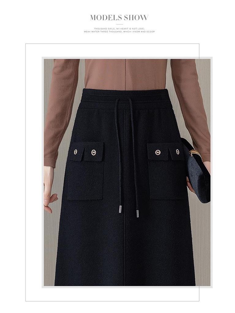 Spring 2026 High-Waisted Woolen Half-Skirt for Women - Versatile, Slimming, Casual Mid-Length.