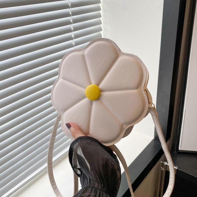 Elegant Shoulder Bag With Flower Shaped PU Leather Crossbody Purse Versatile Satchel Underarm Handbag For Women White