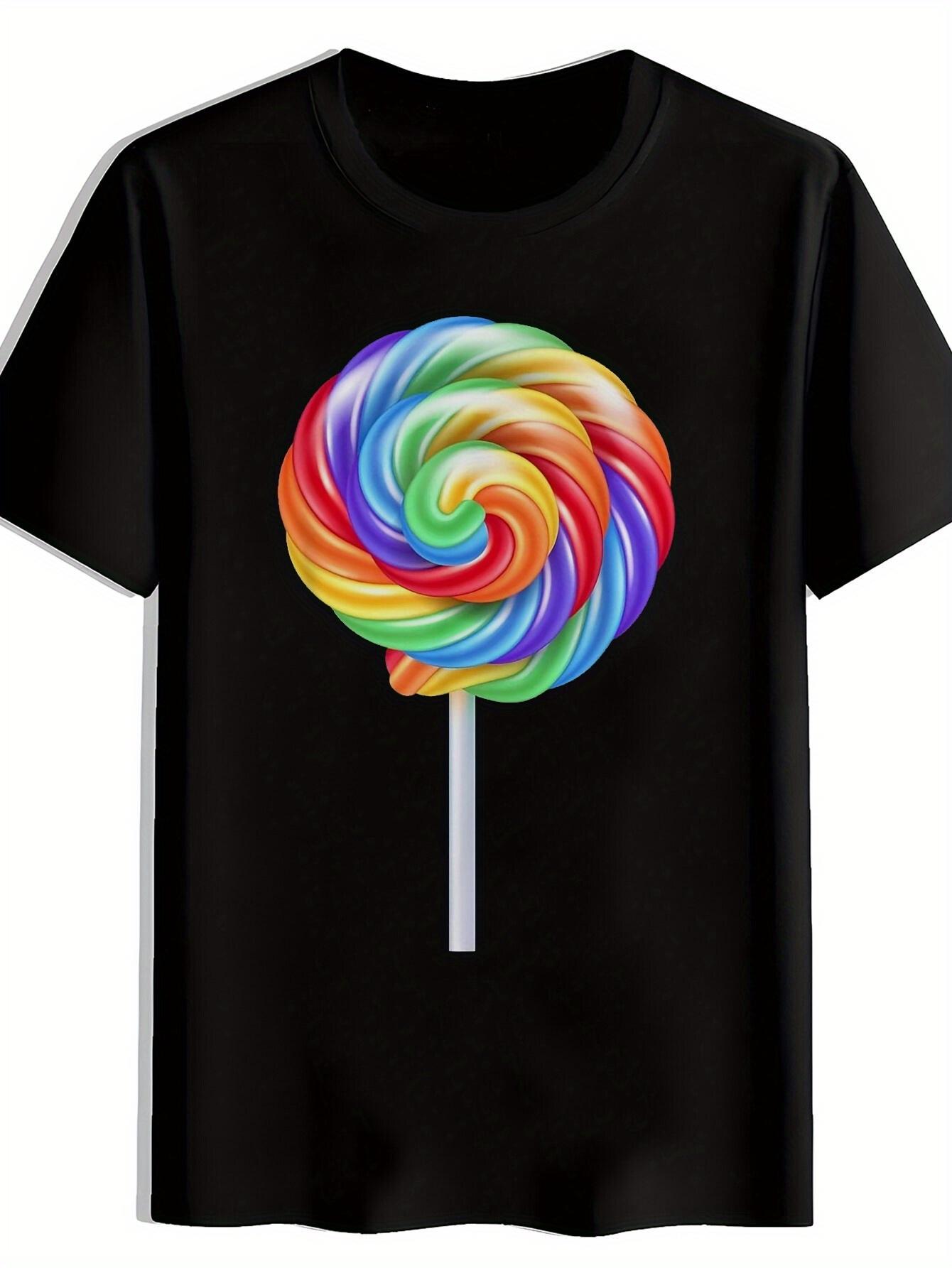 T-shirt Black with Vibrant Spiral Lollipop Print - Casual XXL