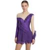 Womens Figure Skating Leotard Dress Ruffled Trim Rhinestones Tiered Chiffon Hem Skirt