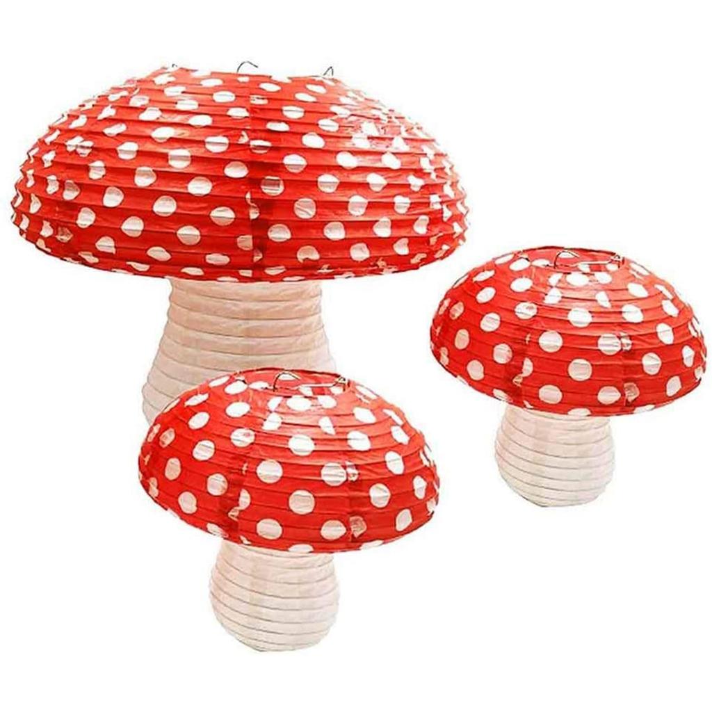 Birthday Party 3D Jungle Forest Backdrop Paper Lanterns Mushroom Hanging Decorations Party Supplies