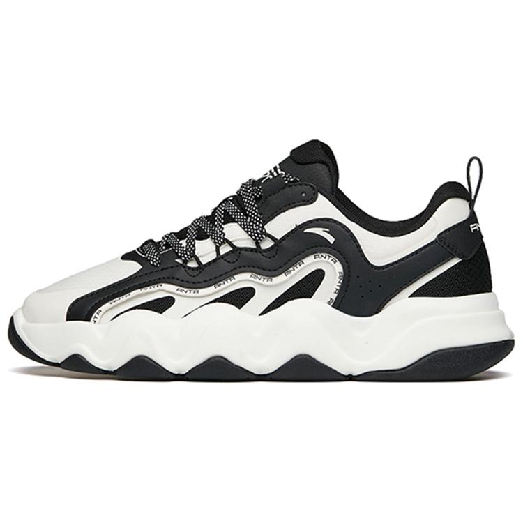 New Anta Young Generation Anti Slip And Wear Resistant Height Increasing Low top Chunky Sneakers Women's Black White 122148068-4