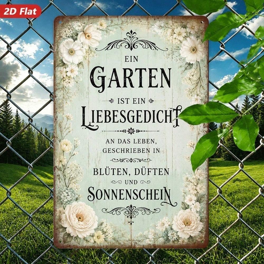 Vintage German Floral Metal Sign, 2D Flat Windproof Wall Art, Romantic Home Decor