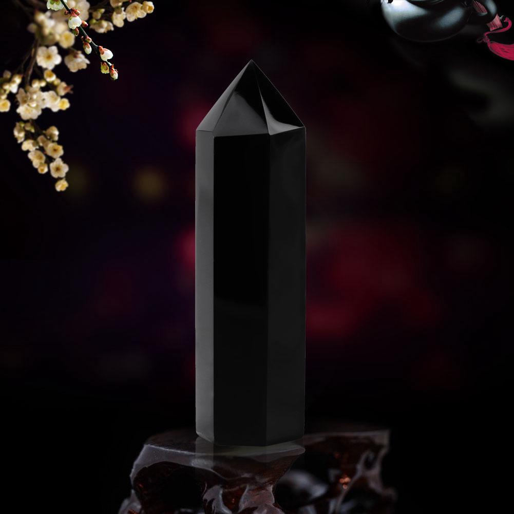 Black     Stone Point Healing Hexagonal Wand Column Immorcarphed Unique Design for Jewelry Making Decoration   Black 6x1.5 Cm 28G