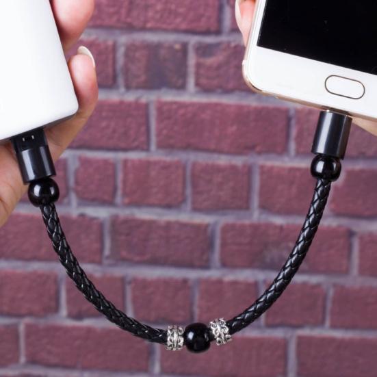Flettet armbånd i kunstskinn Micro USB Type-C ladekabel Datasynkroniseringsledning