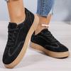 Fashion All Match Black Faux Suede Sports Shoes for Women Lace Up Low Top Sneakers Woman Sewing Wear Resistant Vulcanize Shoes Ladies