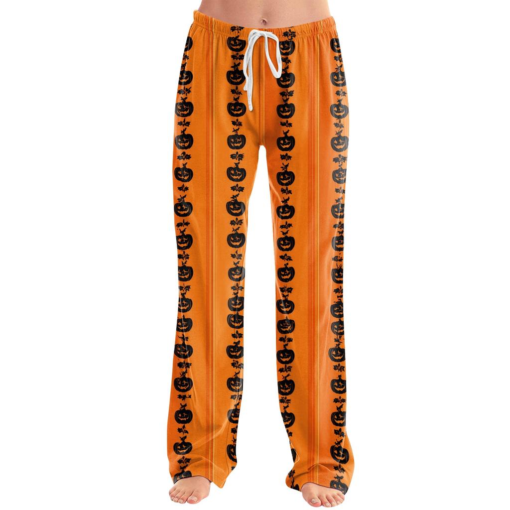 Damen Jogginghose mit Kordelzug, lässige Halloween-Print-Hose, volle Länge, lockere Passform, elastischer Bund, für entspannte Kleidung