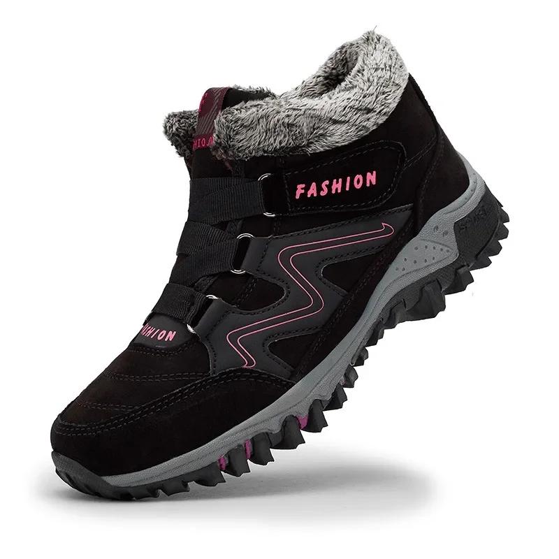 Damenschuhe Paarstil Große Größen Schneestiefel Leder Warm Dick Plüsch Schneestiefel Damen Herren Wasserdicht Rutschfest Stiefel Zapatos