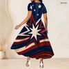 Women Plus Size Round Neck Short Sleeve Star Printed White High Waist A Line Long Dress