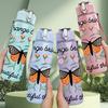1PC Butterfly Floral Positive Quote Print 750ml Color Plastic Sports Water Bottle Leakproof Flip Straw Lid Suitable for Sports Office Home Use