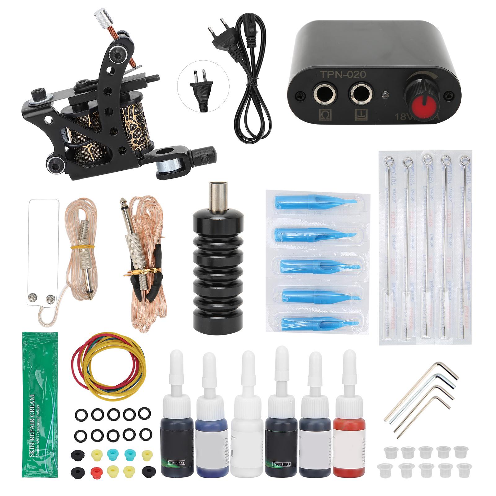 

8 Wrap Coil Tattoo Machine Kit Tattoo Practice Ink Needles Power Supply Foot Pedal Professional Comp