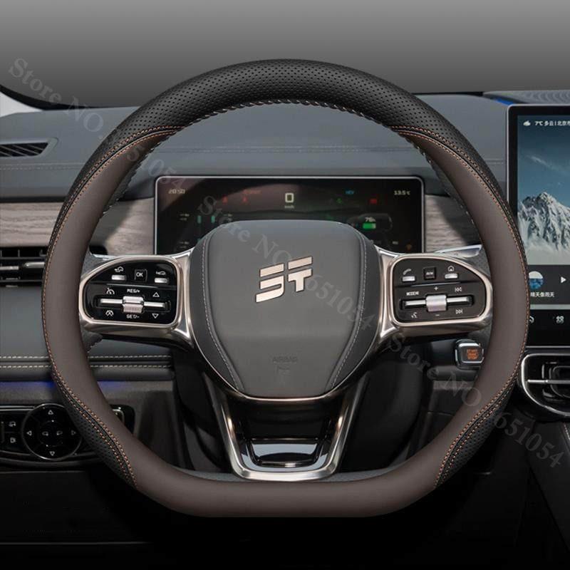 Für Jetour Shanhai L9 Auto Lenkradabdeckung Napa-Leder Ultradünn Anti-Rutsch Auto Griffabdeckungen Innenraum Dekor Zubehör