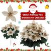 4 Fork Simulated Flowers Simulation Flowers Decor Elegant Artificial Poinsettia Bouquet with Green Leaves Uv Resistant for Home