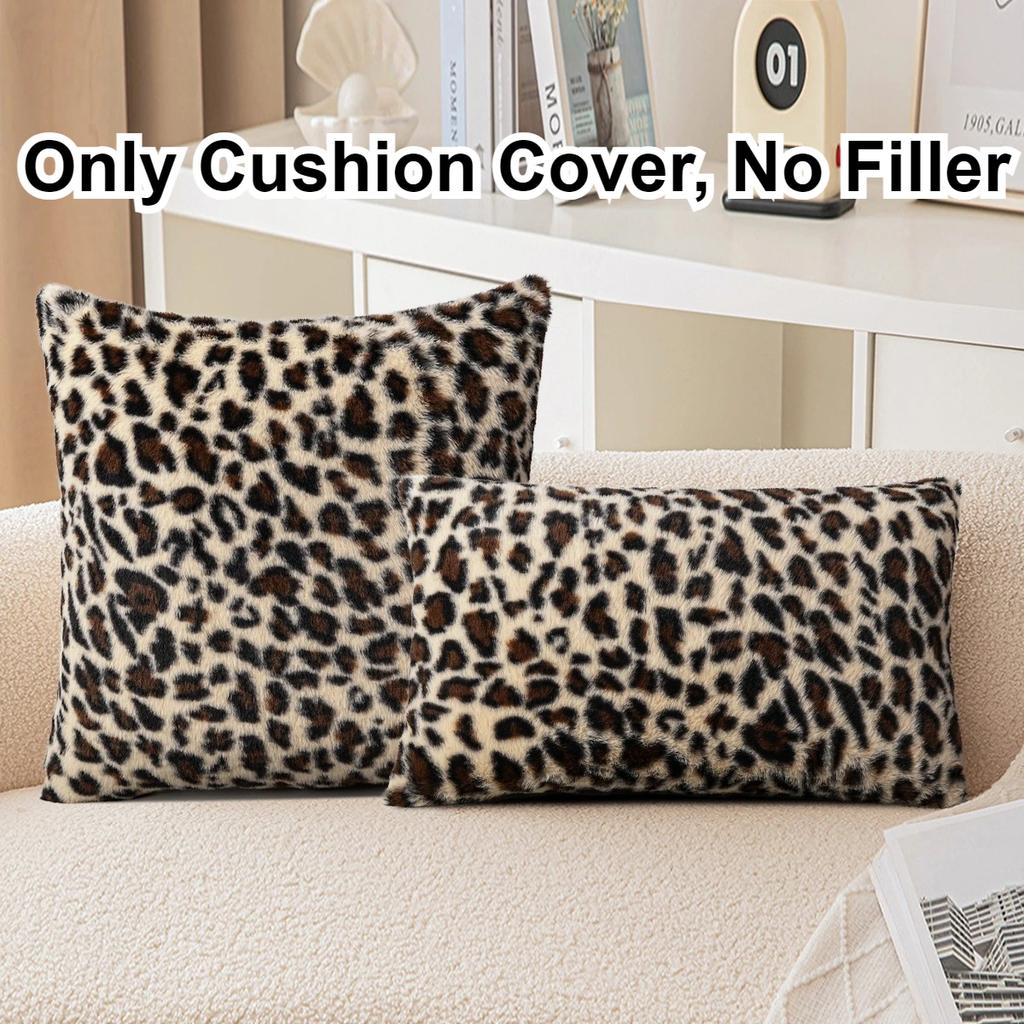 Soft Faux Fur Leopard Print Pillowcases with Zipper 30x50 45x45 Winter Plush Cushion Cover for Sofa Living Room Housse Coussin