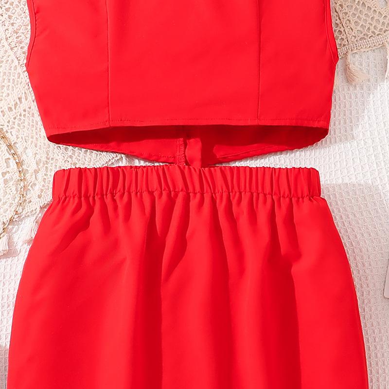 Girls Elegant Dress Summer Kids Fashion Sleeveless Back Hollowed-out Hip Shirt Dress