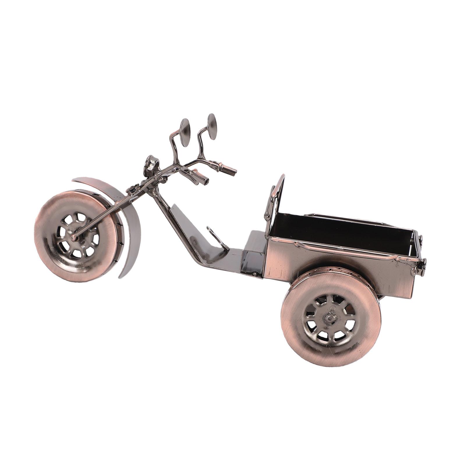 Figurine Moto en Fer Art Métallique à Trois Roues Ornement Rangement Papeterie Décoration de Bureau pour la Maison