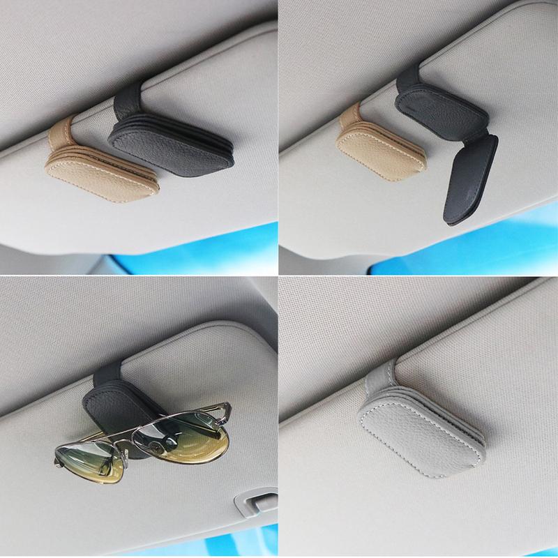 Leather Car Glasses Clip Visor Sunglasses Holder Car Accessories Ticket Card Holder