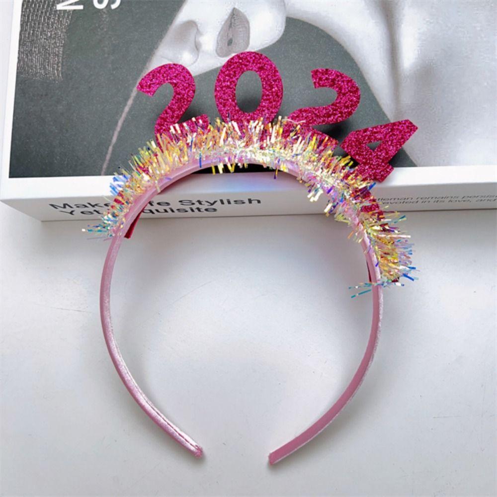 

Sequin Christmas Headpiece Plastic New Year Headdress 2024 Happy New Year Headband Prom Props гарячі рожевого кольору