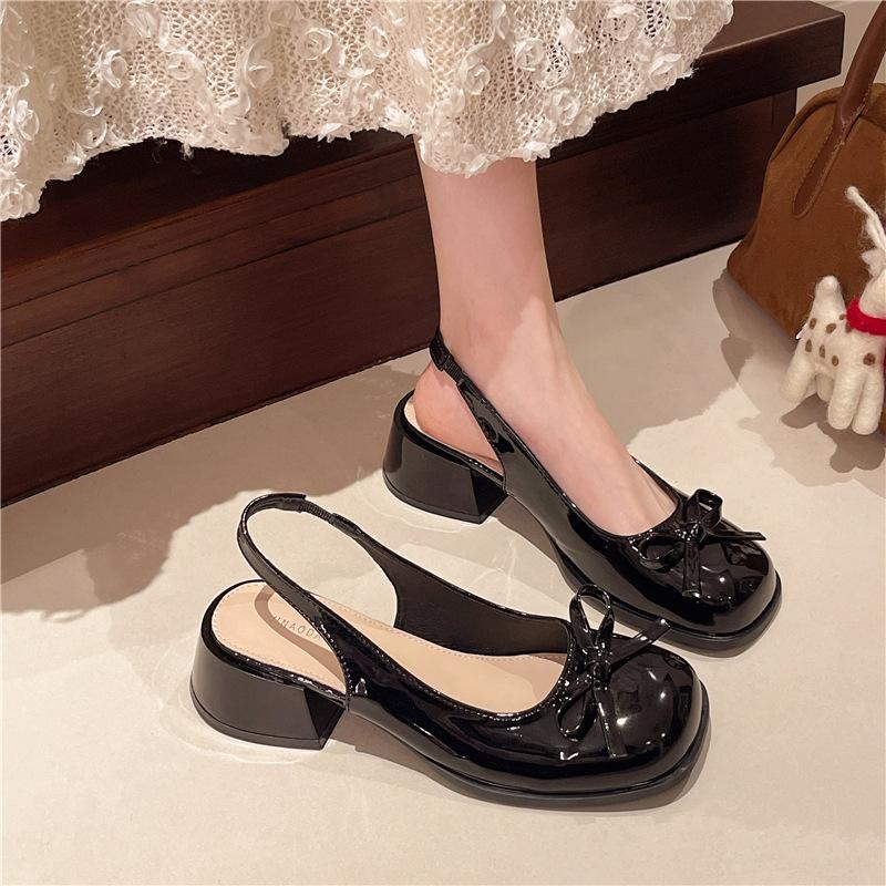 Bow bag head thick heel high heel sandals women's summer new with skirt single shoes women's shoes