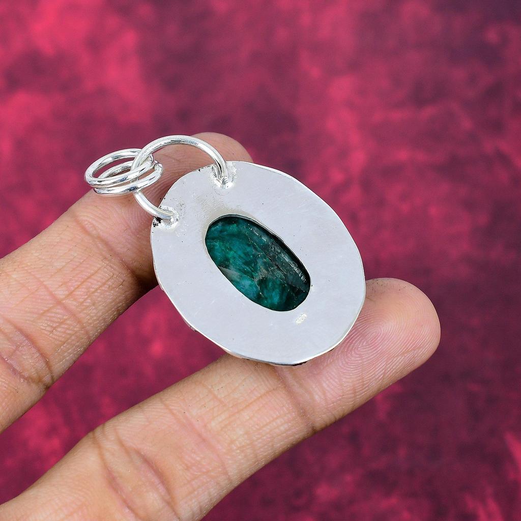 Im Labor hergestellter Smaragd Anhänger, 925 Sterling Silber Anhänger Edelsteinschmuck, Handgefertigter Anhänger Erstaunlicher Schmuck, Geschenk für Sie