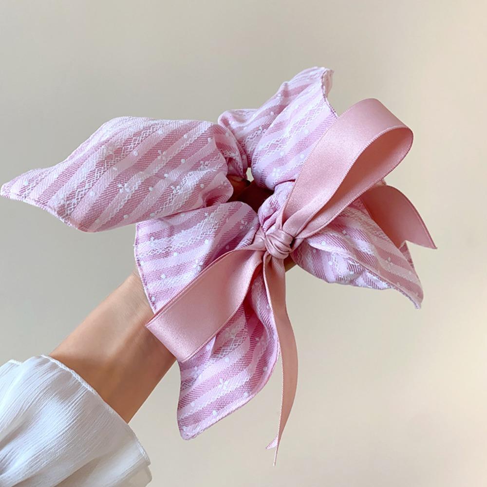Elastic Plaid Silk Ribbon Scrunchies Korean Style Large Intestine Hair Ring  Girls