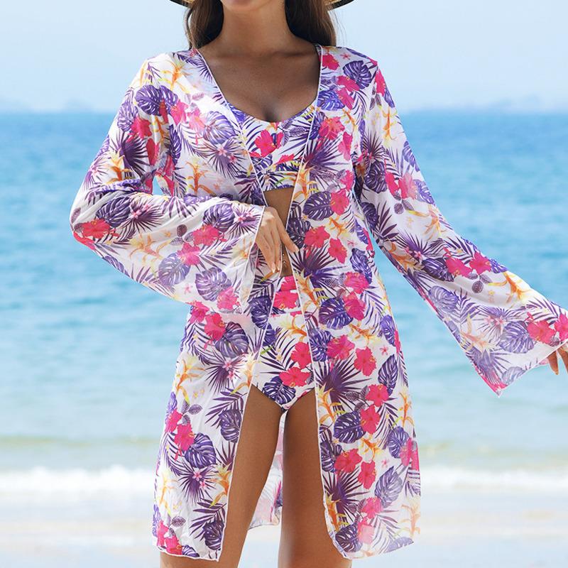 Druk Seksowne Bikini Kostium Kąpielowy Kobiety Stroje Kąpielowe Push Up Damskie Plażowe Stroje Kąpielowe Trzyczęściowe Stroje Kąpielowe Zestaw Bikini Kąpielówki Basenowe
