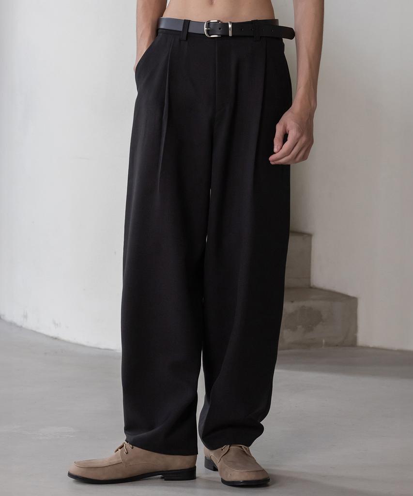 Dekkoloso Striped Single-Pleat Back Elastic Wide Pants [Black]