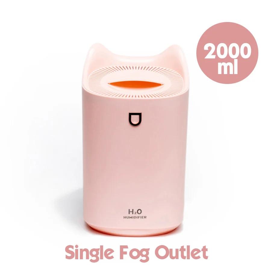 

2 л легкий зволожувач повітря Домашній настільний портативний ультразвуковий зволожувач повітря для поповнення та зволоження повітря у формі котячого вуха рожевий