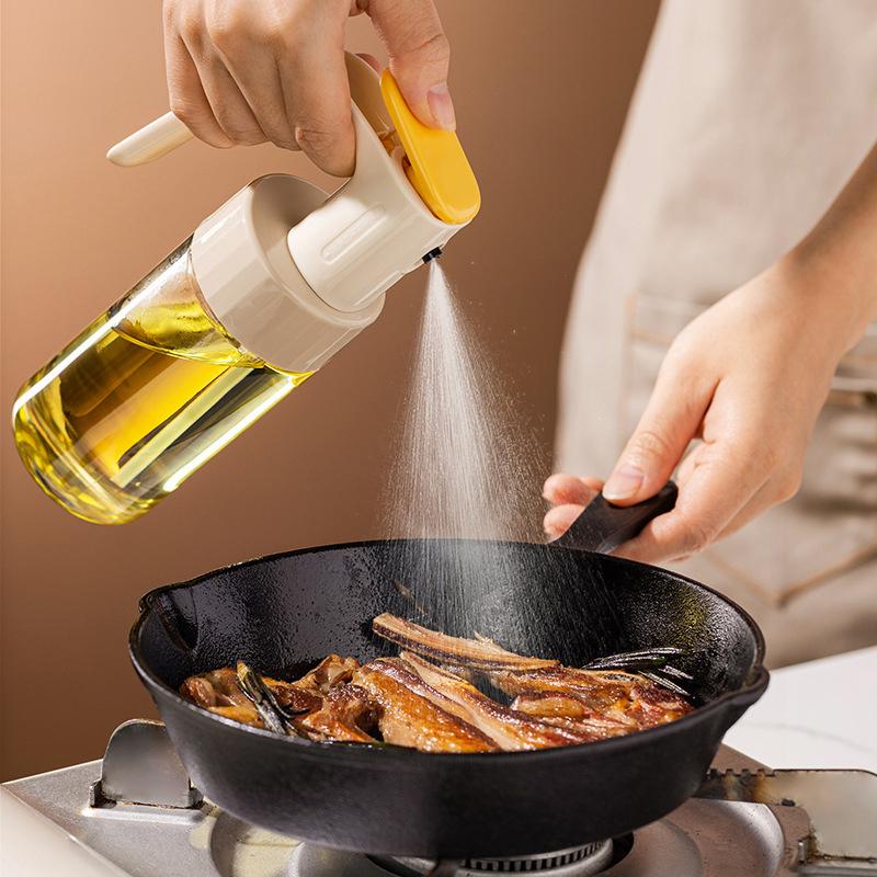 2 In1 Oil Sprayer Glass Bottle For Cooking Anti-Leakage Olive Oil Storage Bottle For Bbq Air Fryer Salad Steak Kitchen Supplies