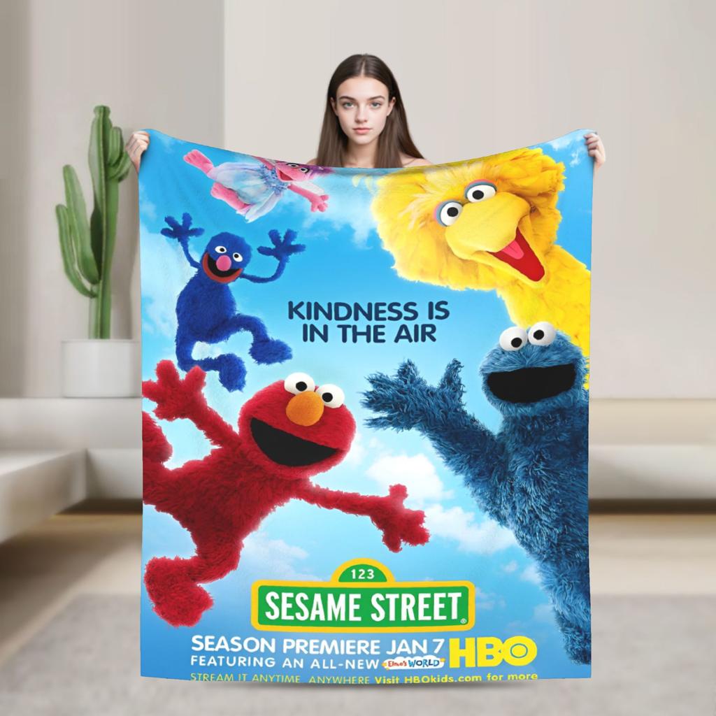 Warm Soft Blanket Travel Office Cookie Monster Elmo Throw Blanket  Flannel Bedspread For Outdoor Funny Sofa Bed Cover